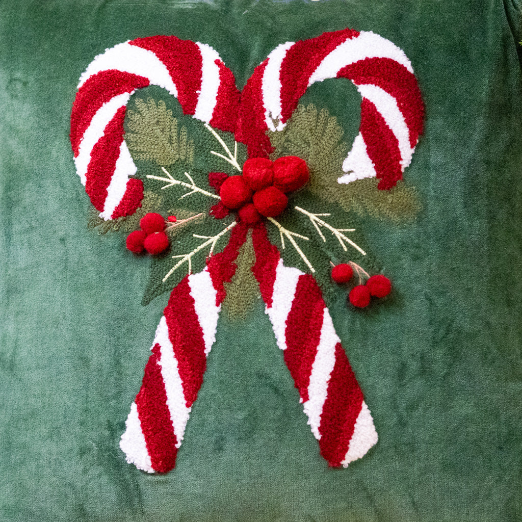 Velvet Candy Cane Pillow