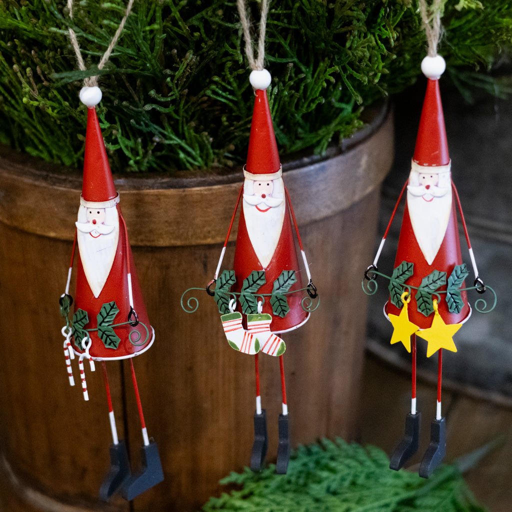 Cone Shaped Metal Santa with Stockings