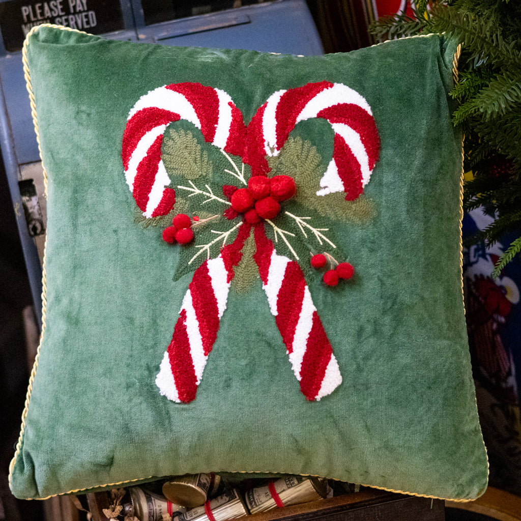 Velvet Candy Cane Pillow