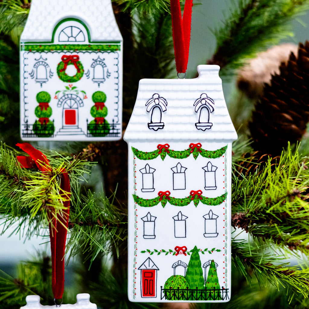 Dolomite Red House Door with Trees Ornament
