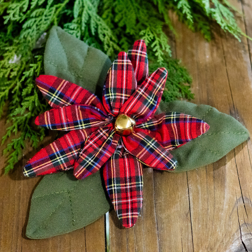 Cloth Plaid Poinsettia with Clip