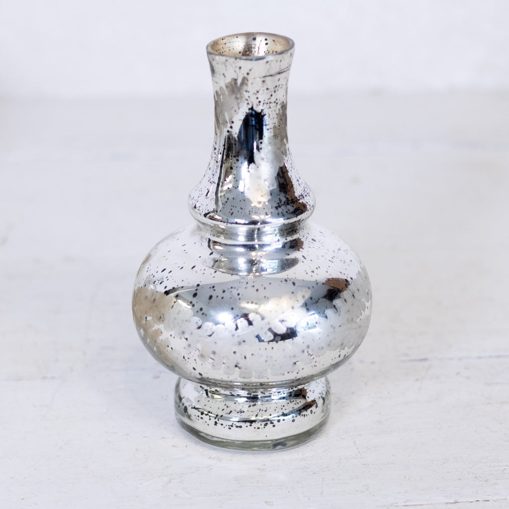 Silver Mercury Glass Etched Bud Vase Short