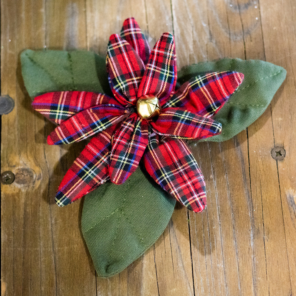 Cloth Plaid Poinsettia with Clip