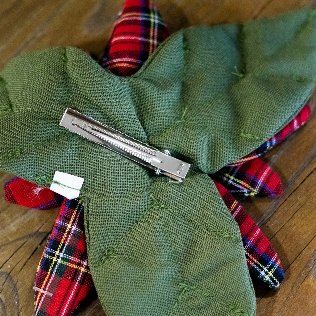 Cloth Plaid Poinsettia with Clip