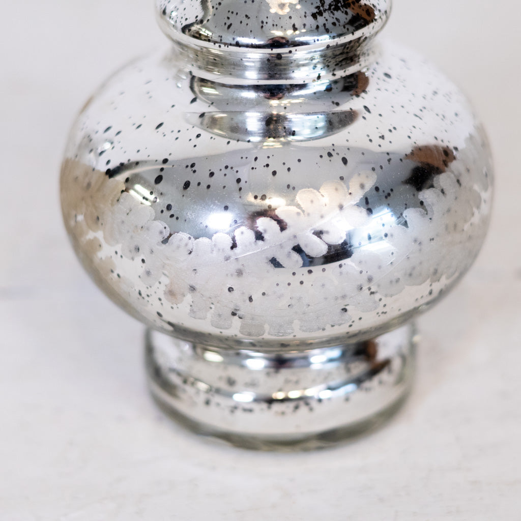 Silver Mercury Glass Etched Bud Vase Short