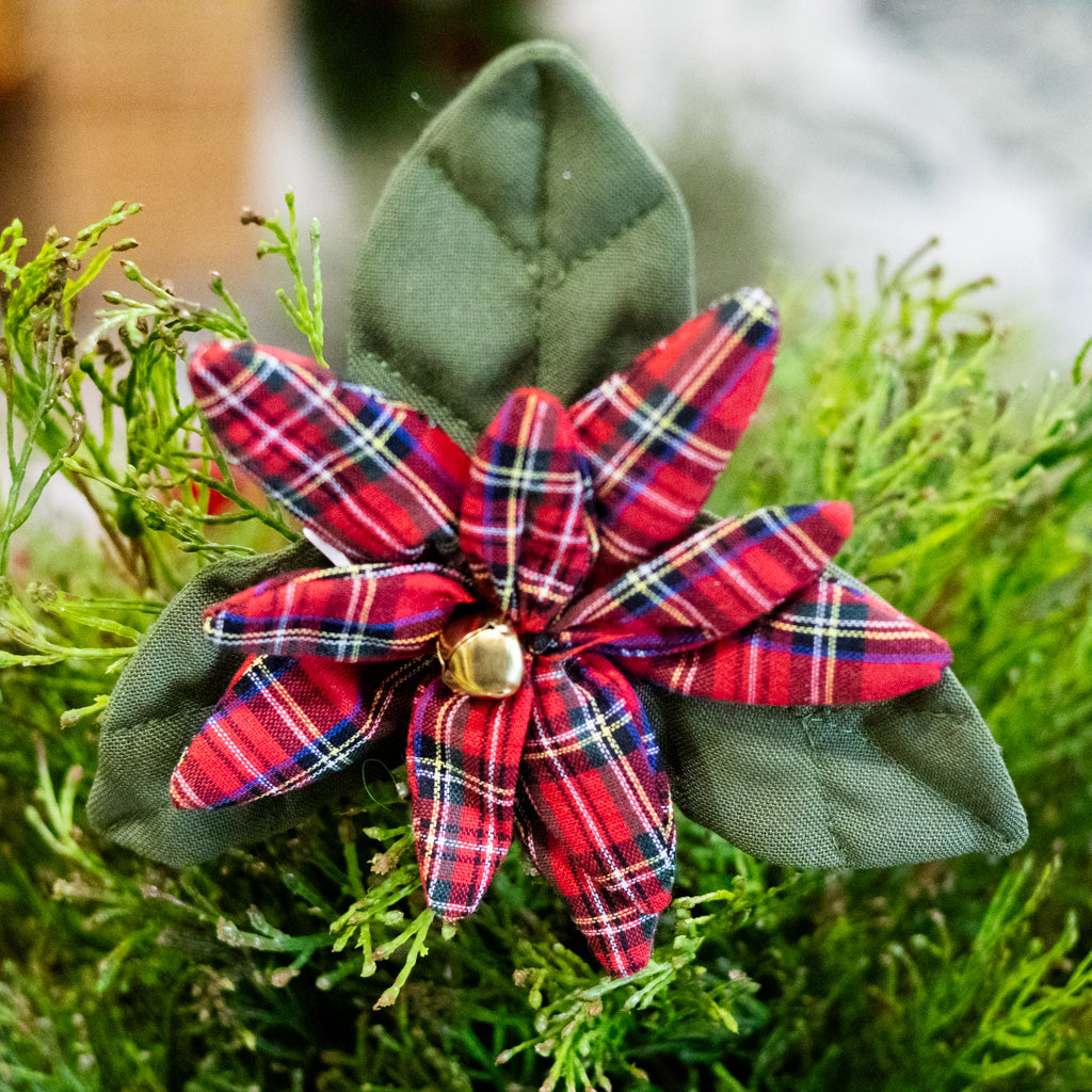 Cloth Plaid Poinsettia with Clip