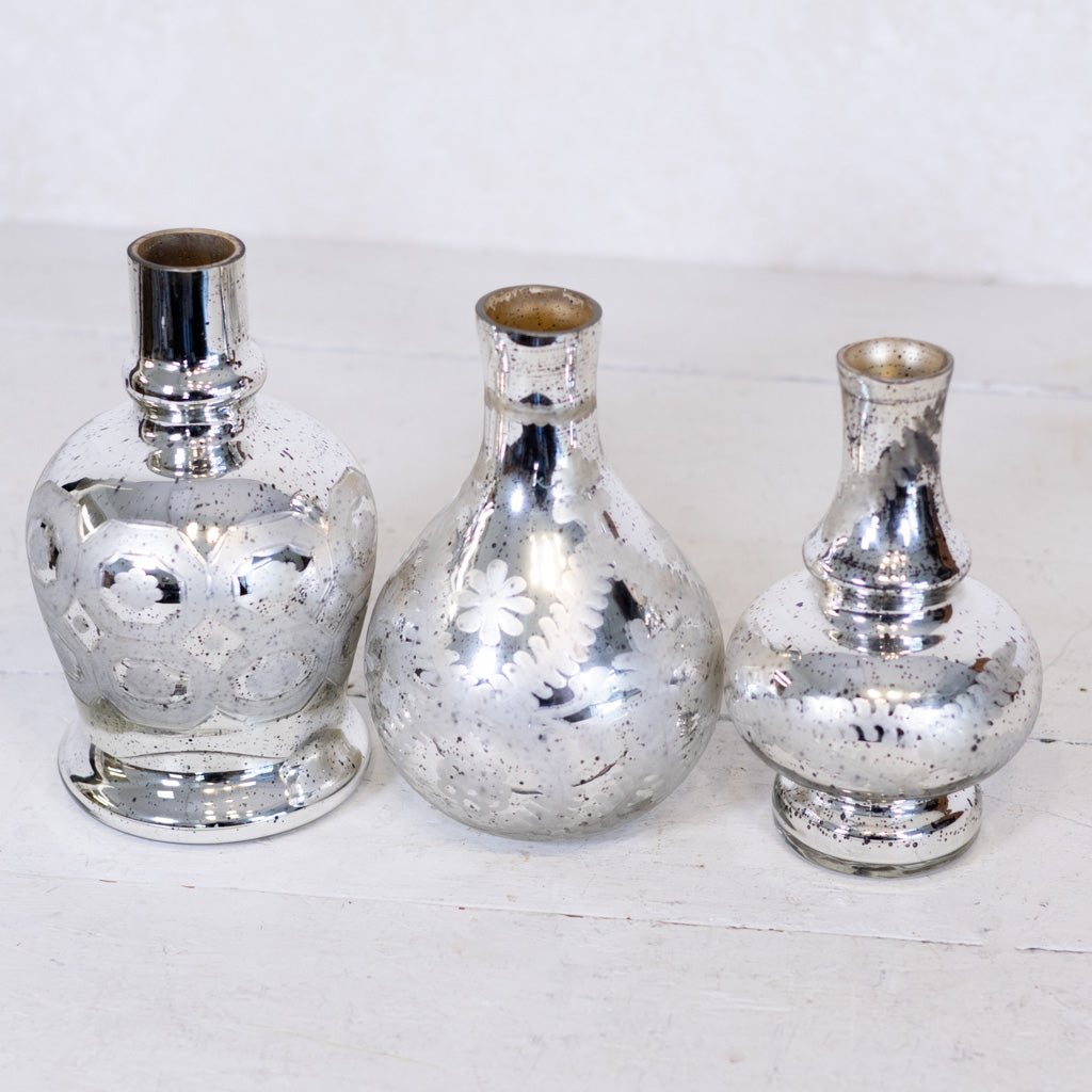 Silver Mercury Glass Etched Bud Vase Medium