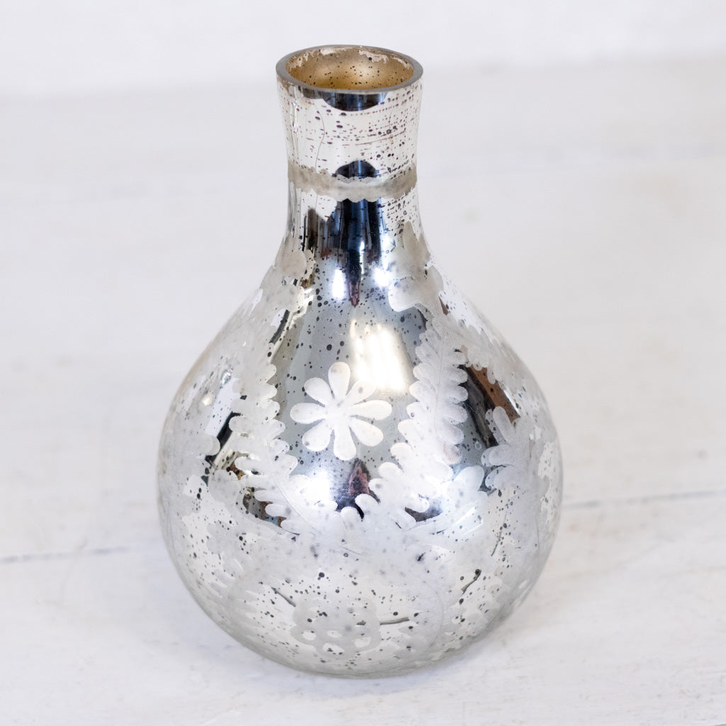 Silver Mercury Glass Etched Bud Vase Medium