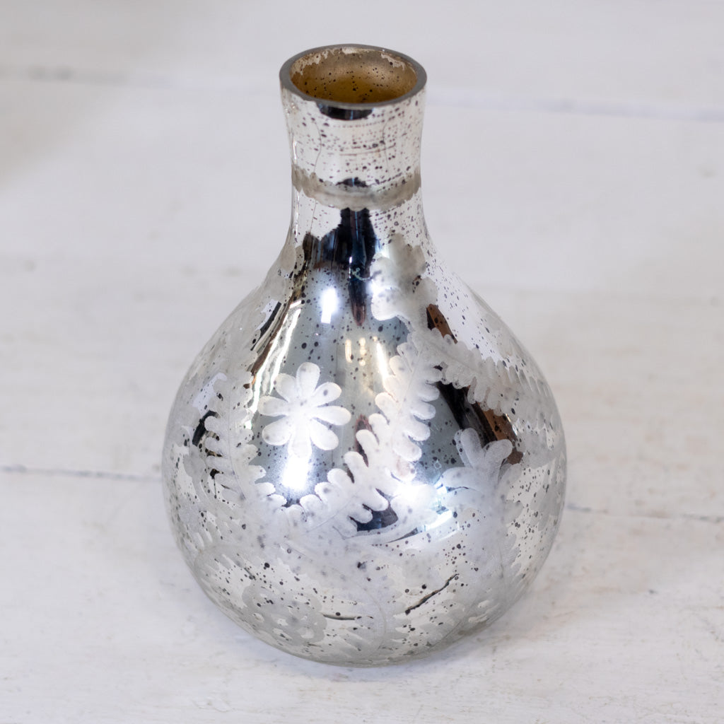 Silver Mercury Glass Etched Bud Vase Medium