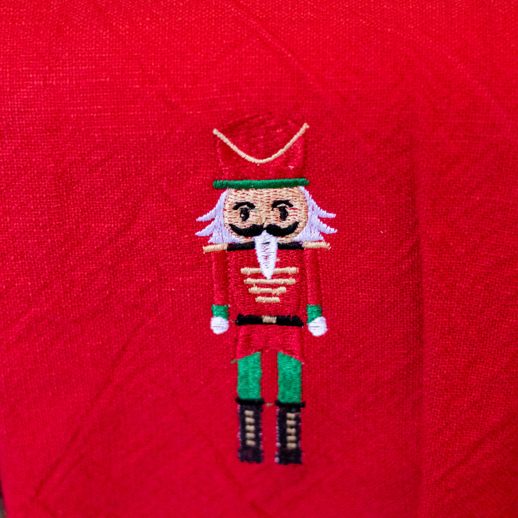 Embroidered Nutcracker on Red Cotton Towel