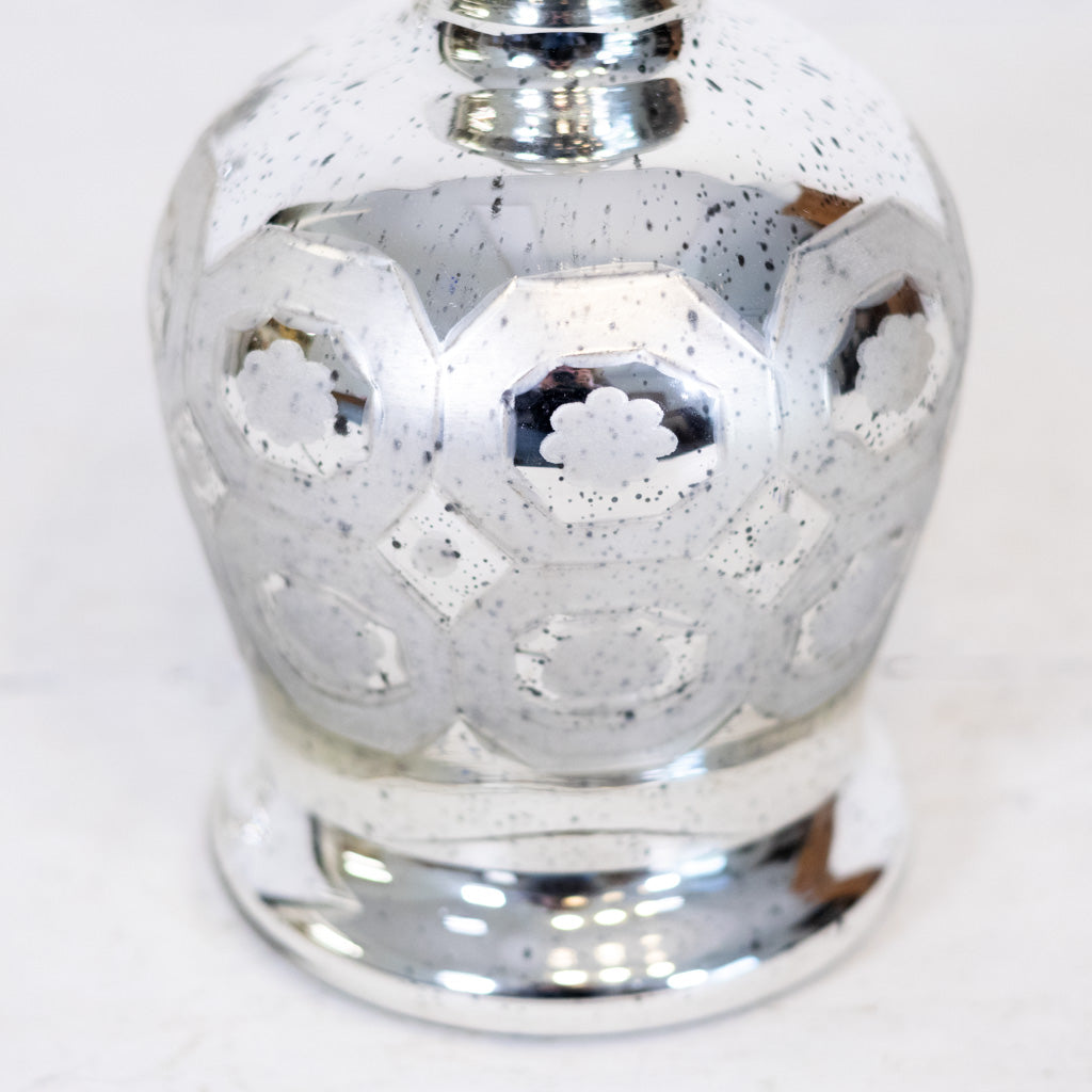 Silver Mercury Glass Etched Bud Vase Tall