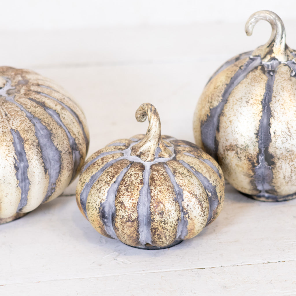 Matte Antiqued Gold Mercury Glass Pumpkin Small