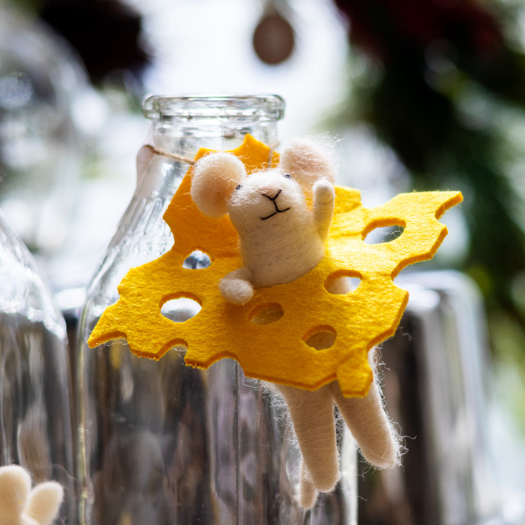 Felt Mouse in a Slice of Cheese Ornament