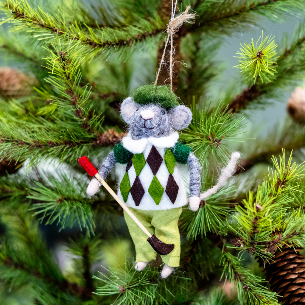 Wool Argyle Sweater Golfer Ornament