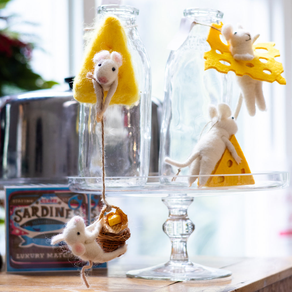 Wool Felt Mice on Cheese Food Ornament