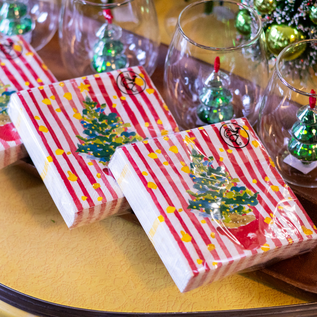 Red Potted Christmas Tree Paper Cocktail Napkin