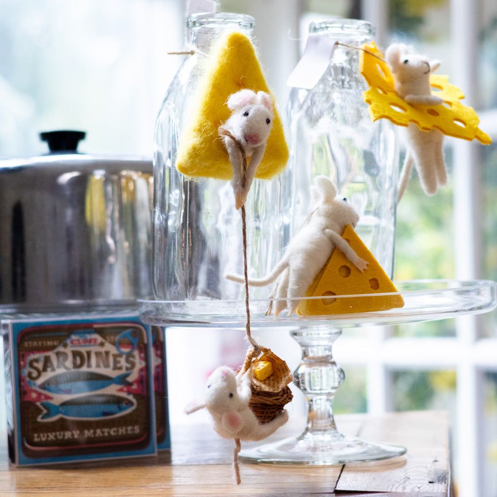 Wool Felt Mice on Cheese Food Ornament