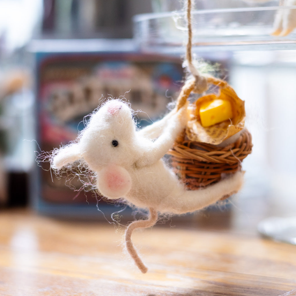 Wool Felt Mice on Cheese Food Ornament