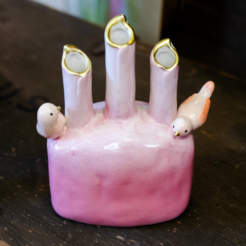 Pink Bird Tulip Vase