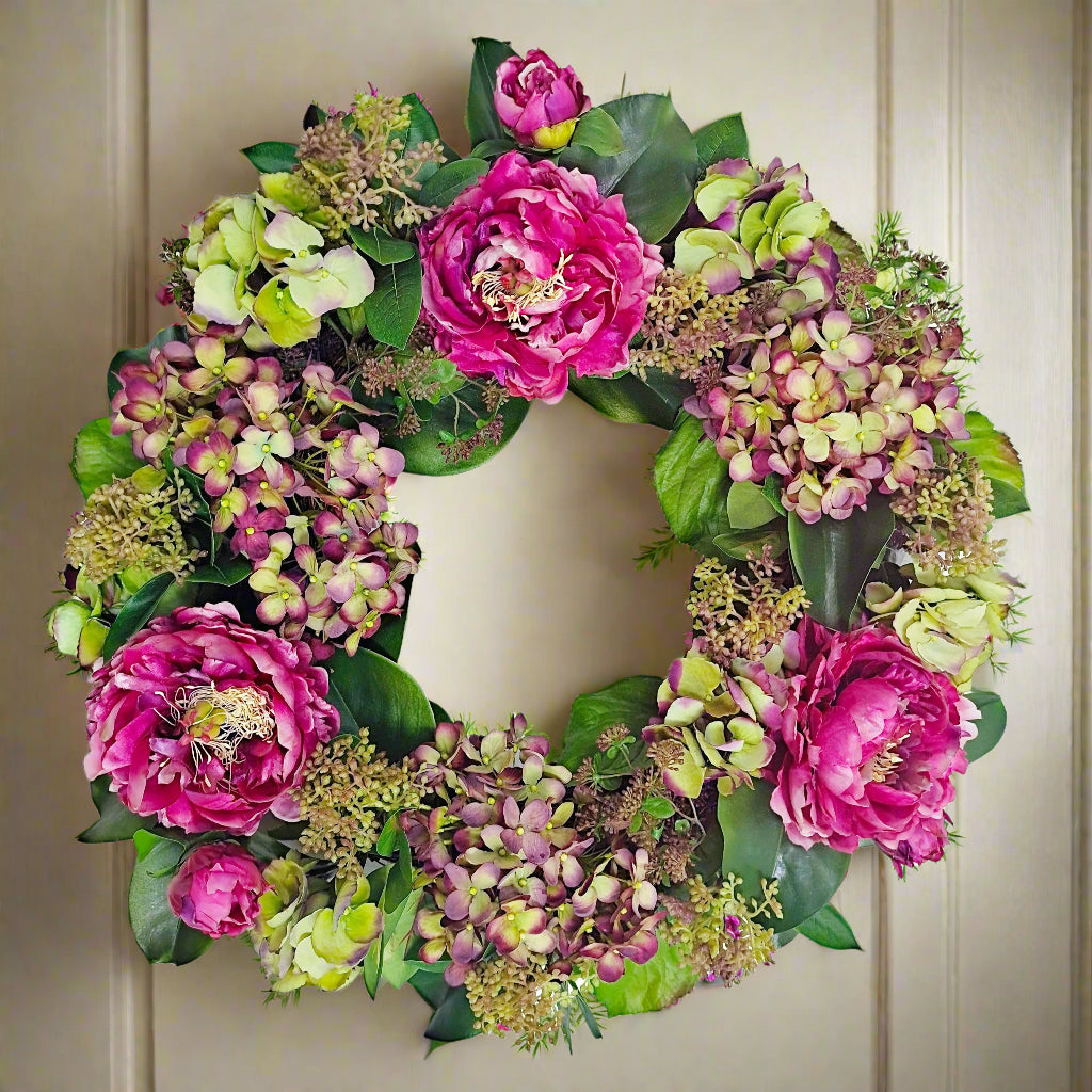 Eggplant Green Hydrangea Peony Wreath