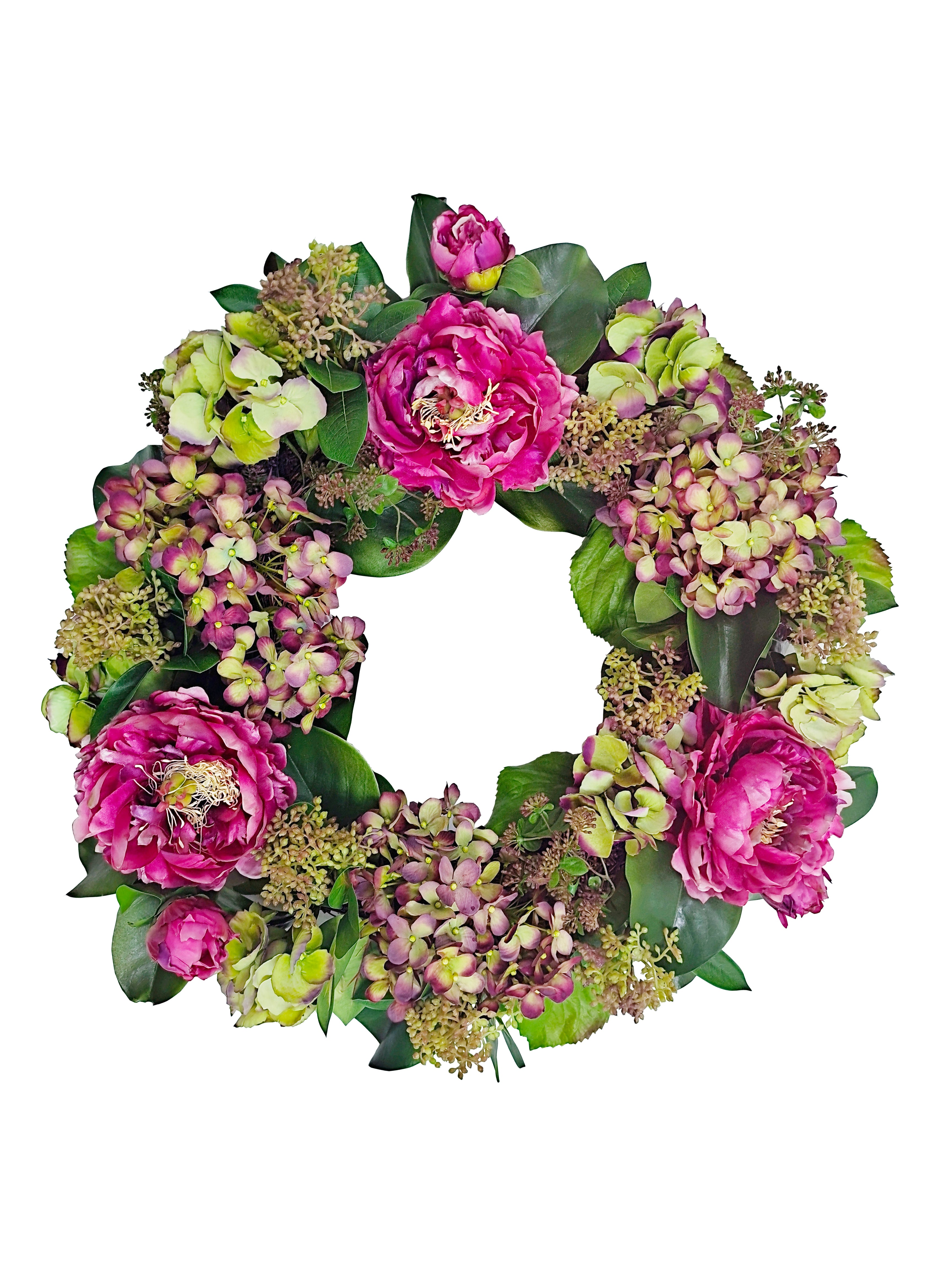 Eggplant Green Hydrangea Peony Wreath