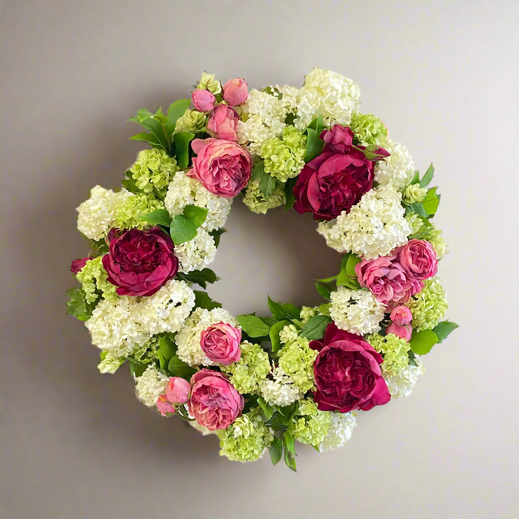 Multicolor Snowball Rose Wreath