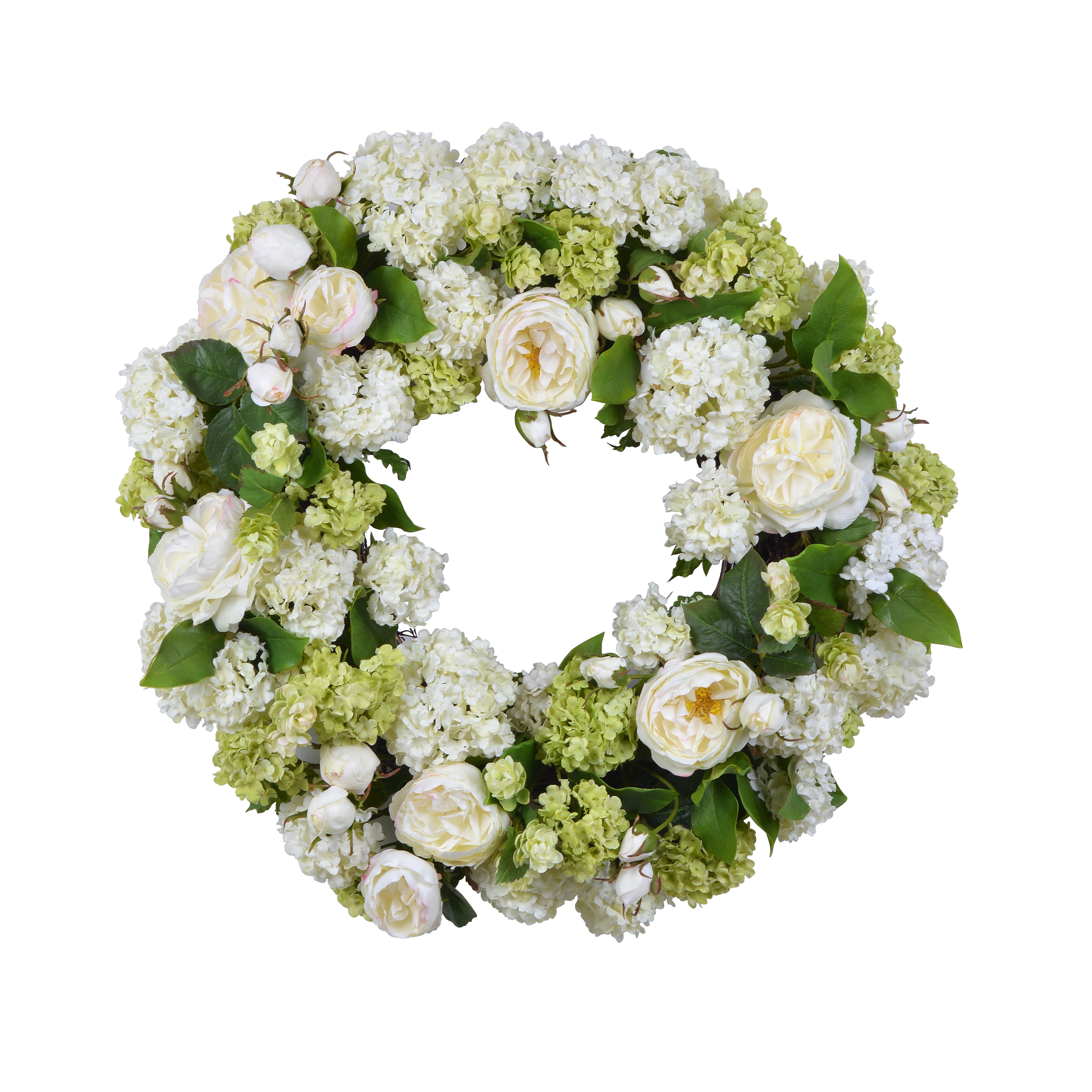 White and Green Snowball Rose Wreath