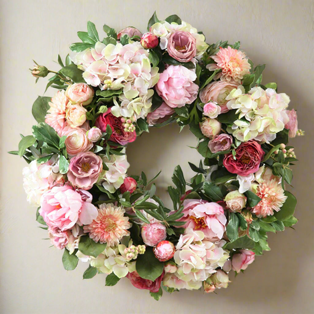 Pink Garden Flowers Wreath