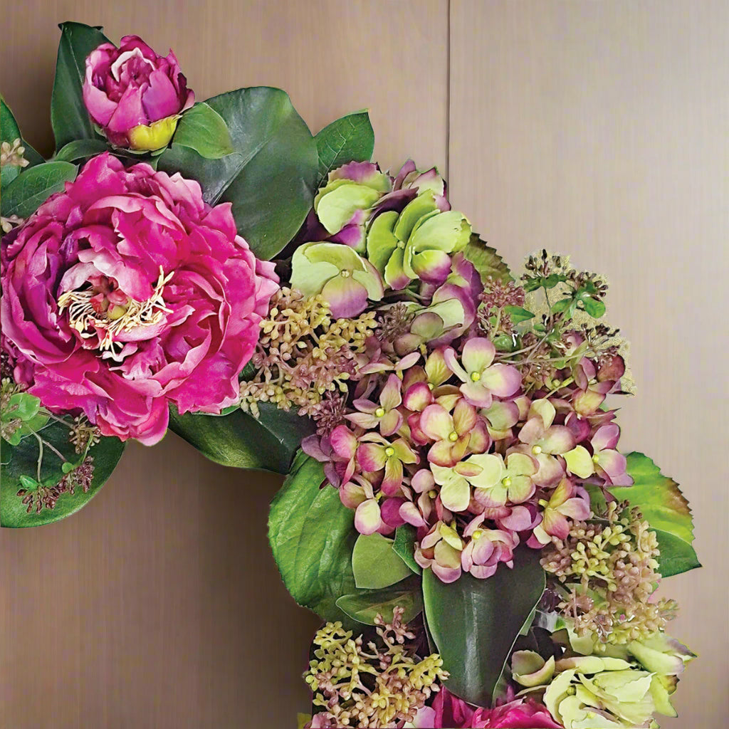 Eggplant Green Hydrangea Peony Wreath
