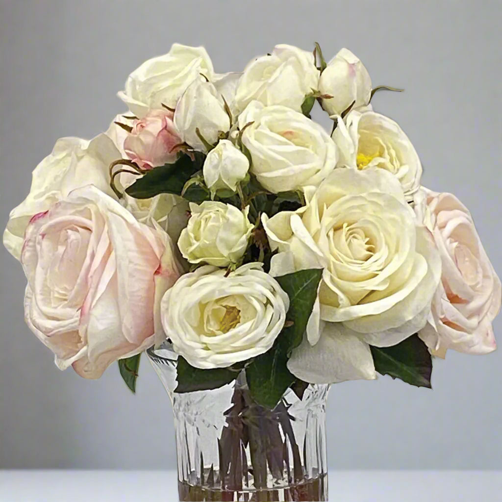 Pink and White Roses Mix in Leaf Vase