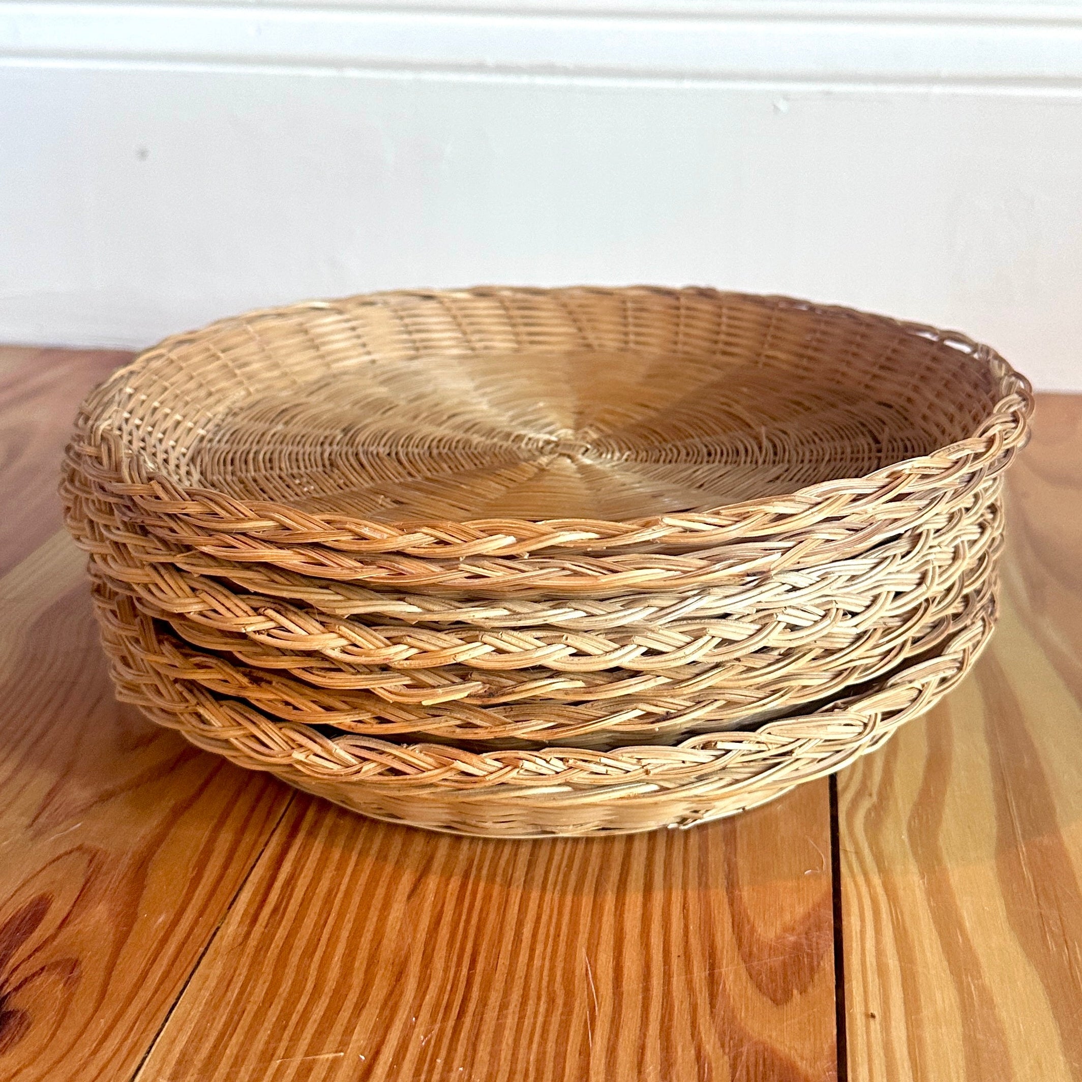 Set of Eight Rattan Vintage Chargers