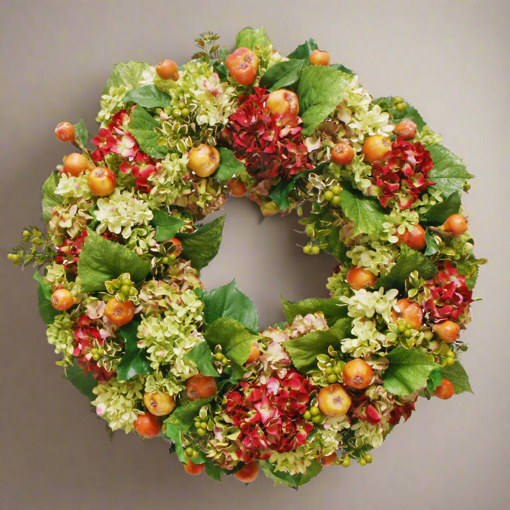 Green Hydrangea and Quince Wreath