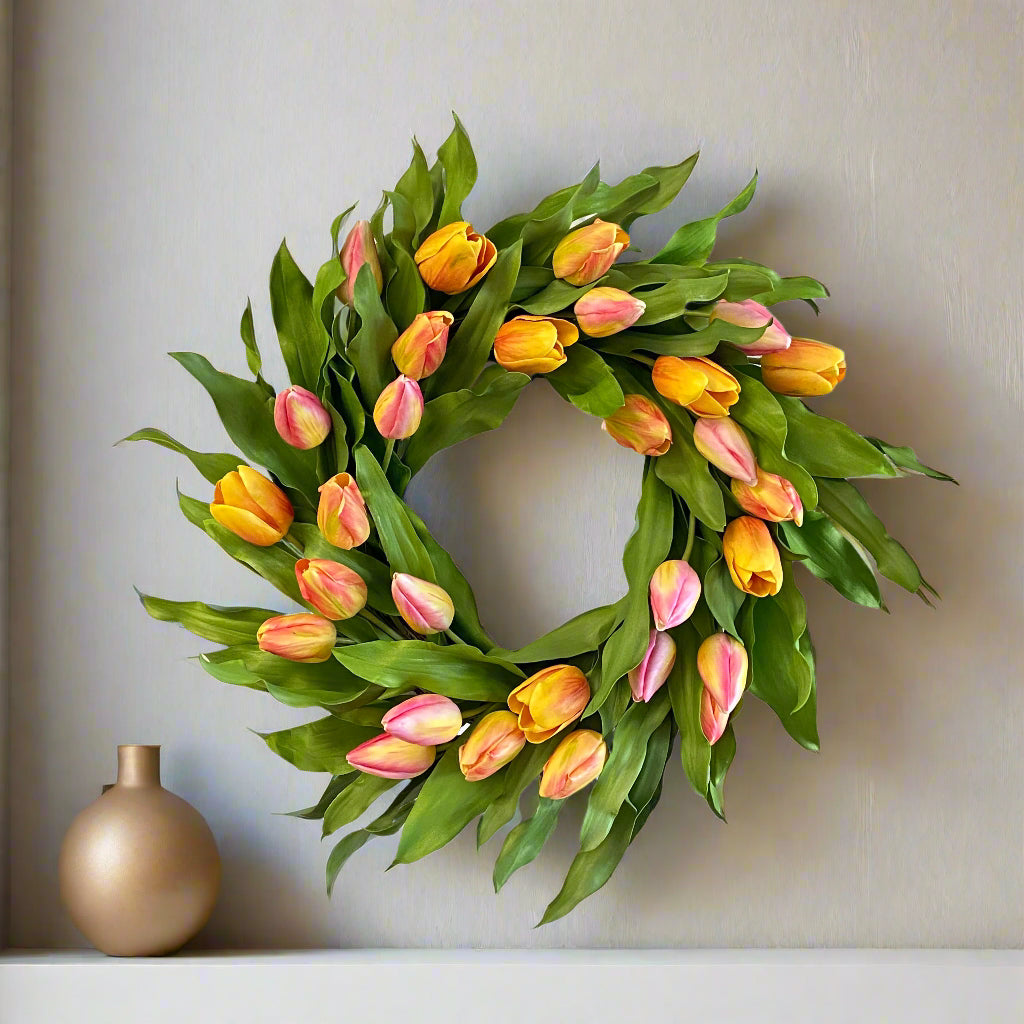 Yellow and Pink Tulip Wreath
