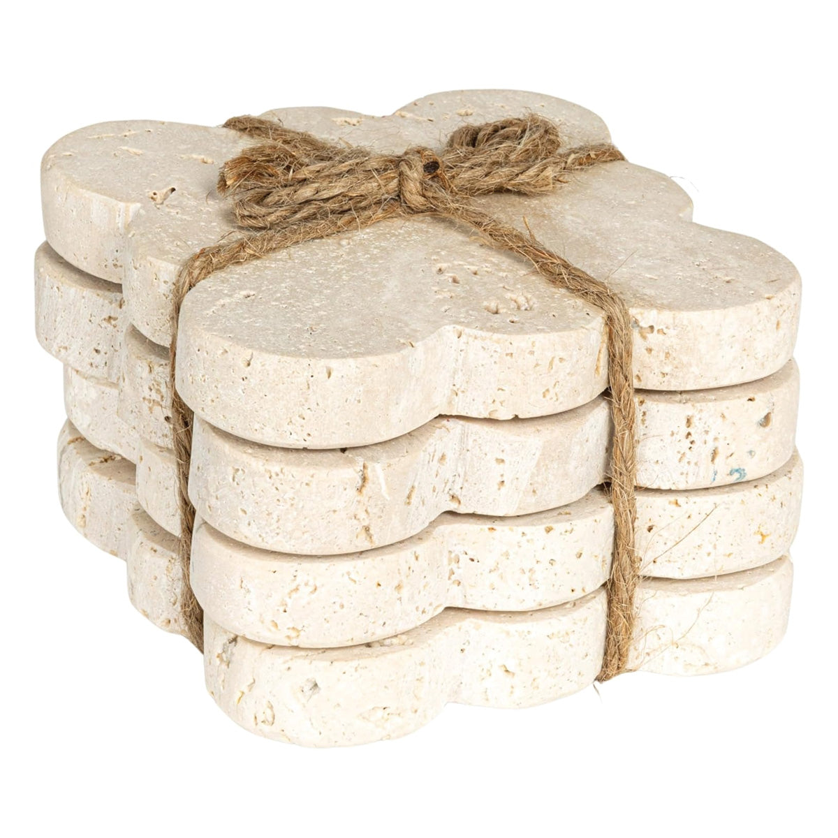 Set of Four Square Travertine Coasters with Scalloped Edge