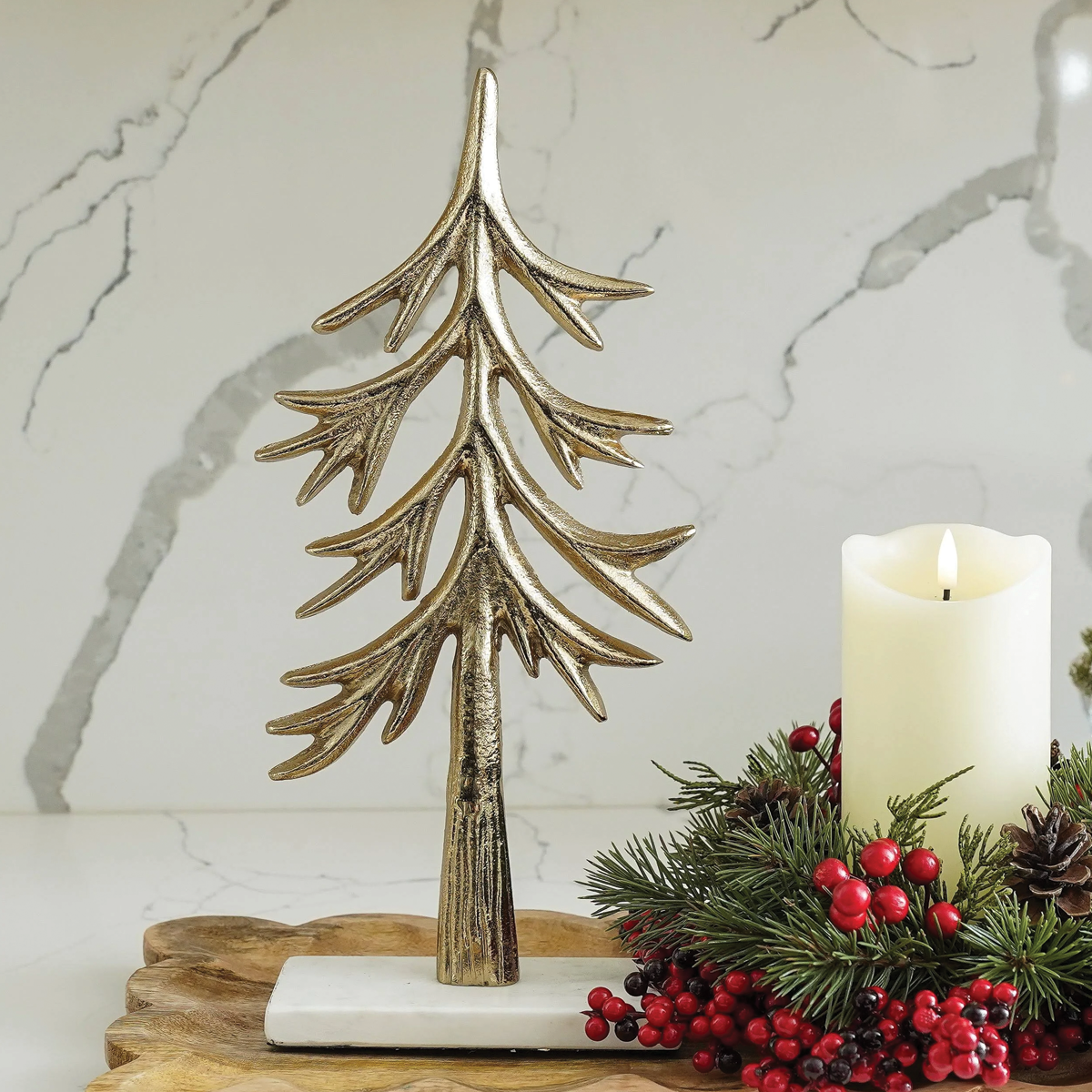 Tree Gold Aluminum on Marble Base Tall
