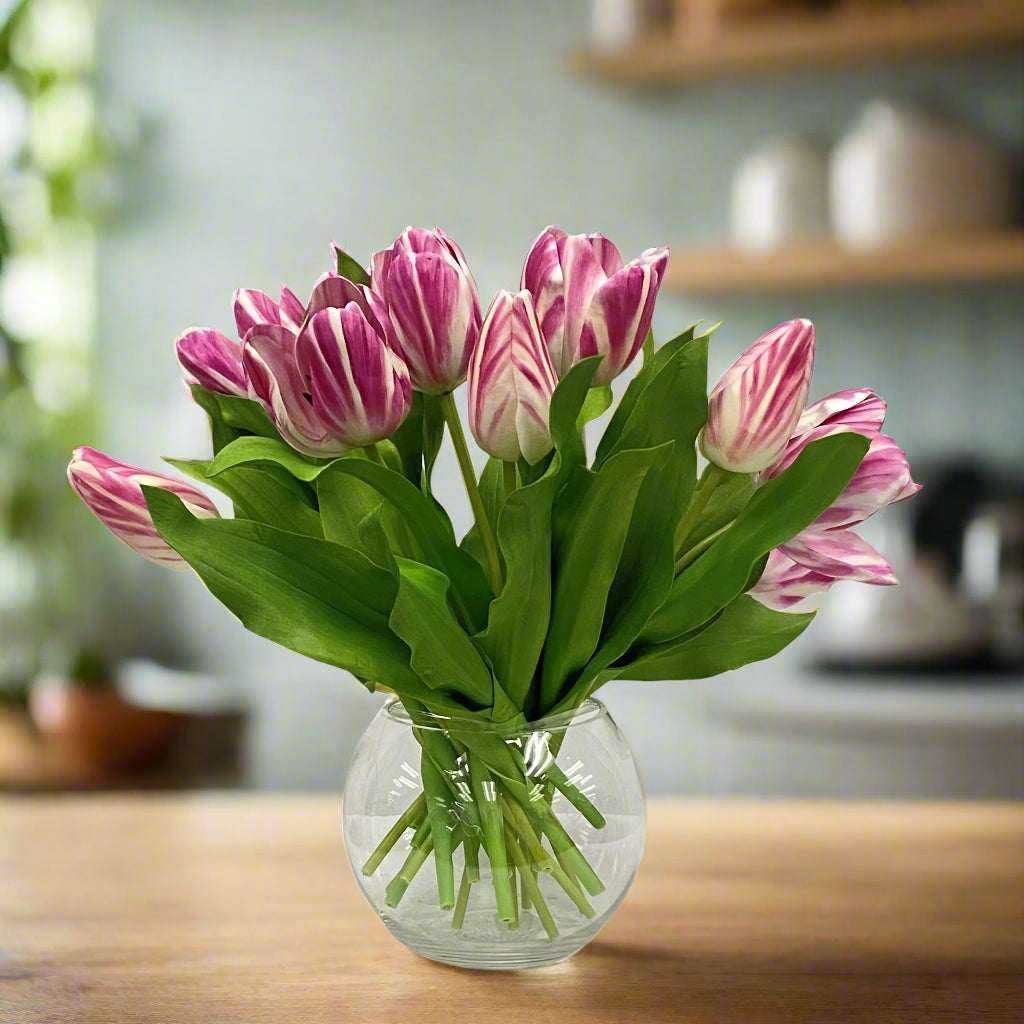 Mauve Tulips in Bubble Bowl
