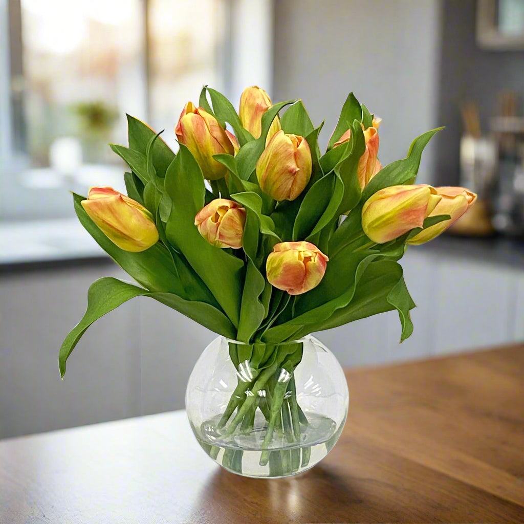 Yellow and Orange Tulips in Bubble Bowl