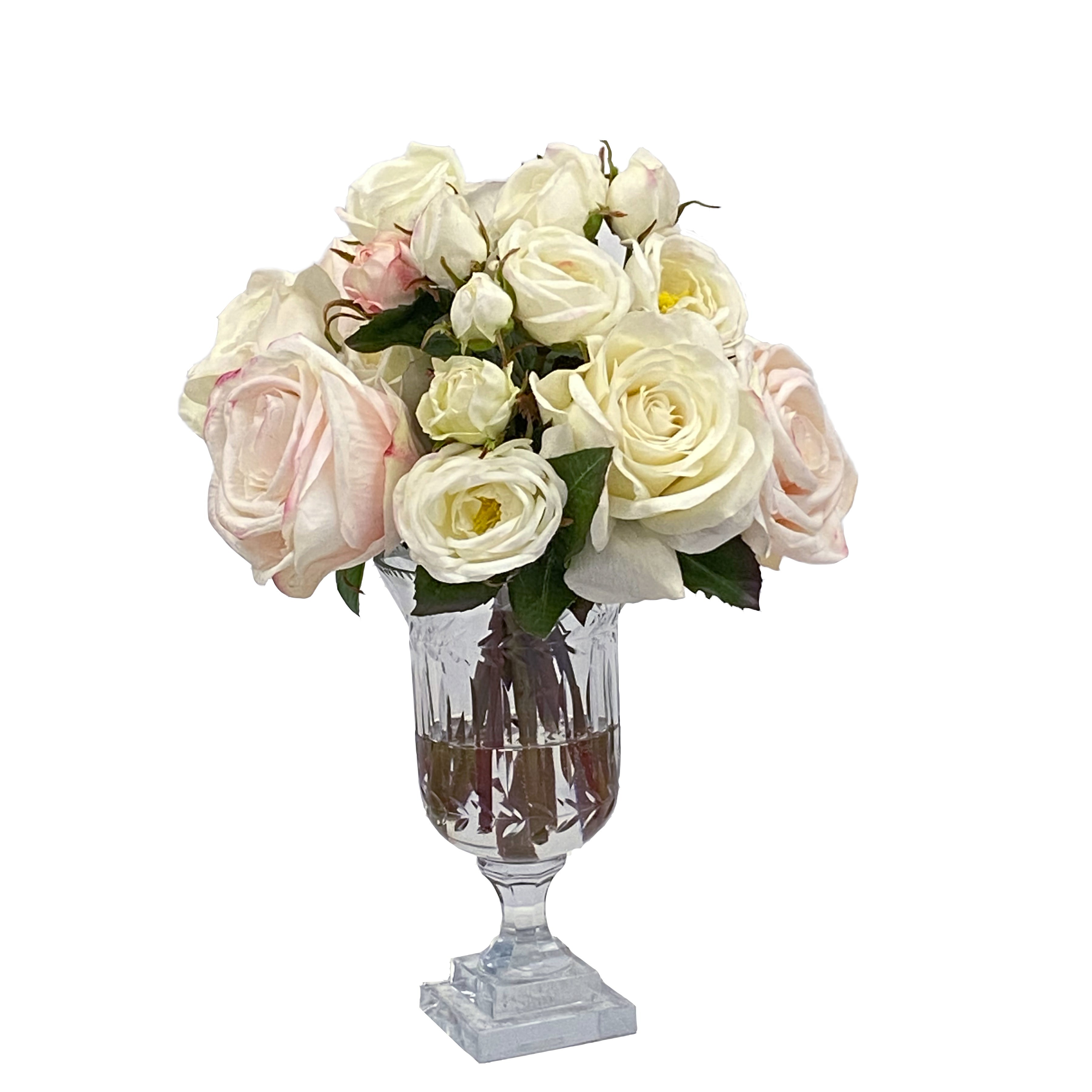 Pink and White Roses Mix in Leaf Vase