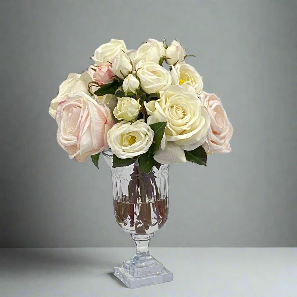 Pink and White Roses Mix in Leaf Vase