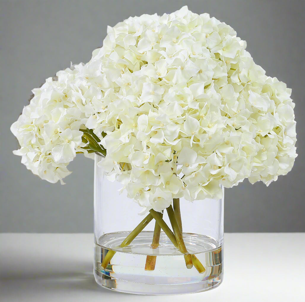 White Hydrangeas in Glass