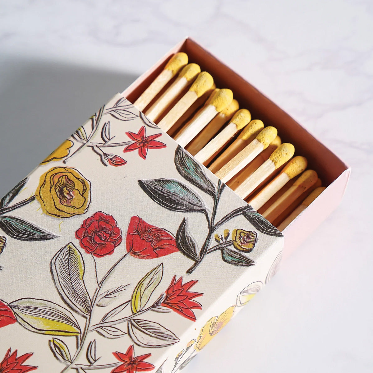 Safety Fireplace Matches in Flower Beige Matchbox