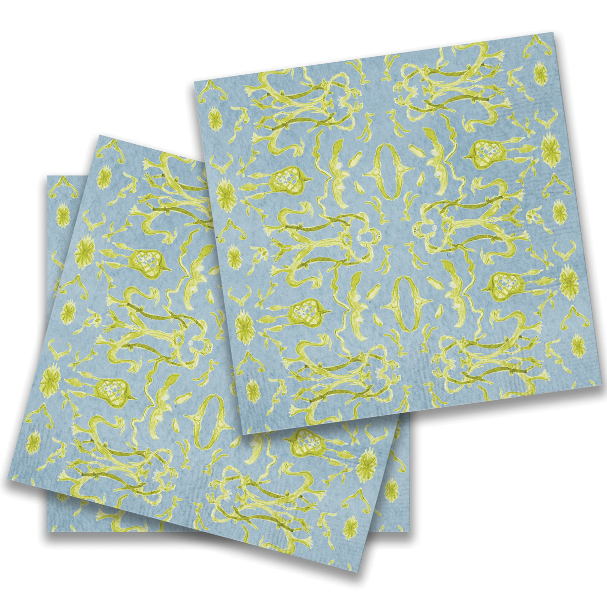 Blue and Chartreuse Chinoiserie Paper Cocktail Napkins