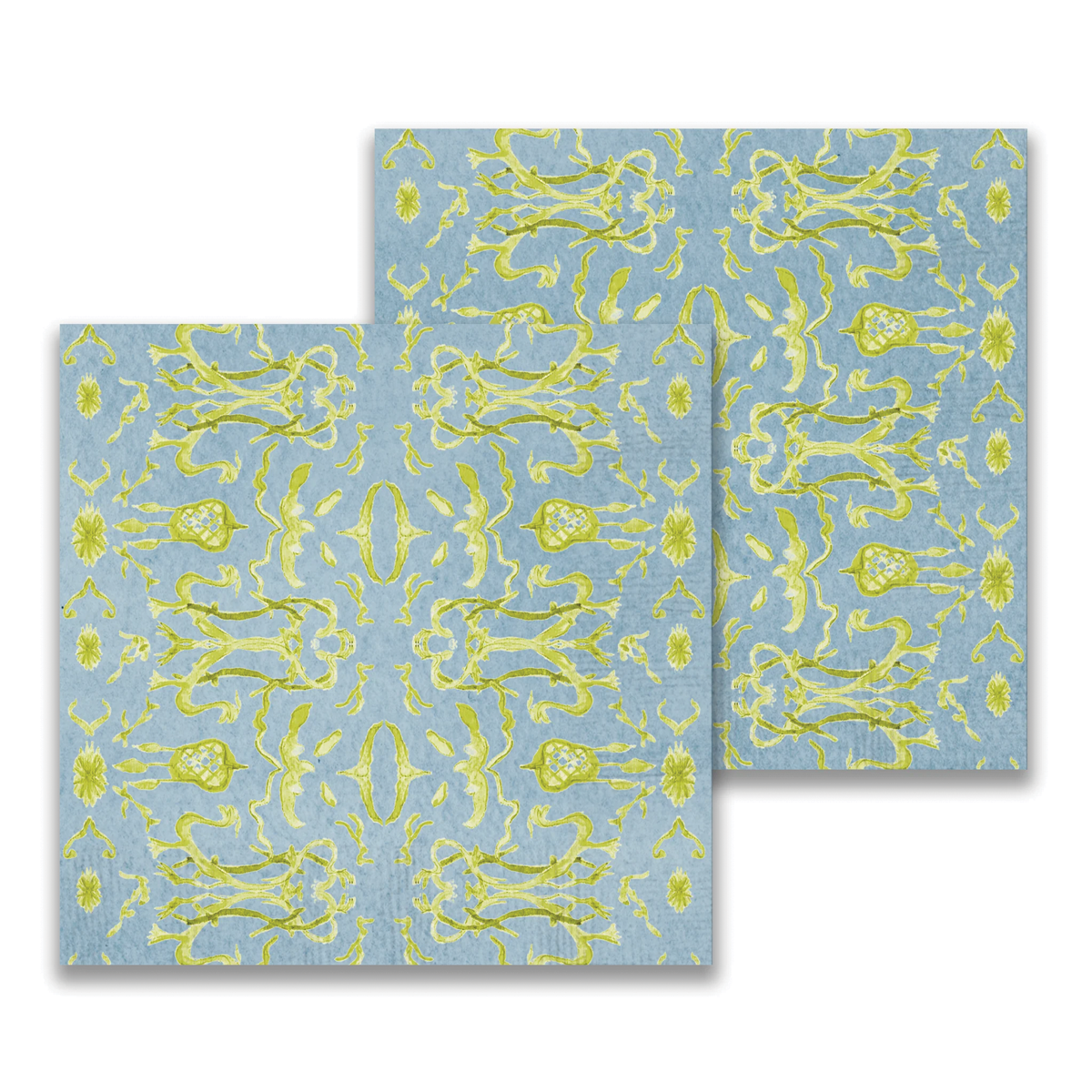 Blue and Chartreuse Chinoiserie Paper Cocktail Napkins