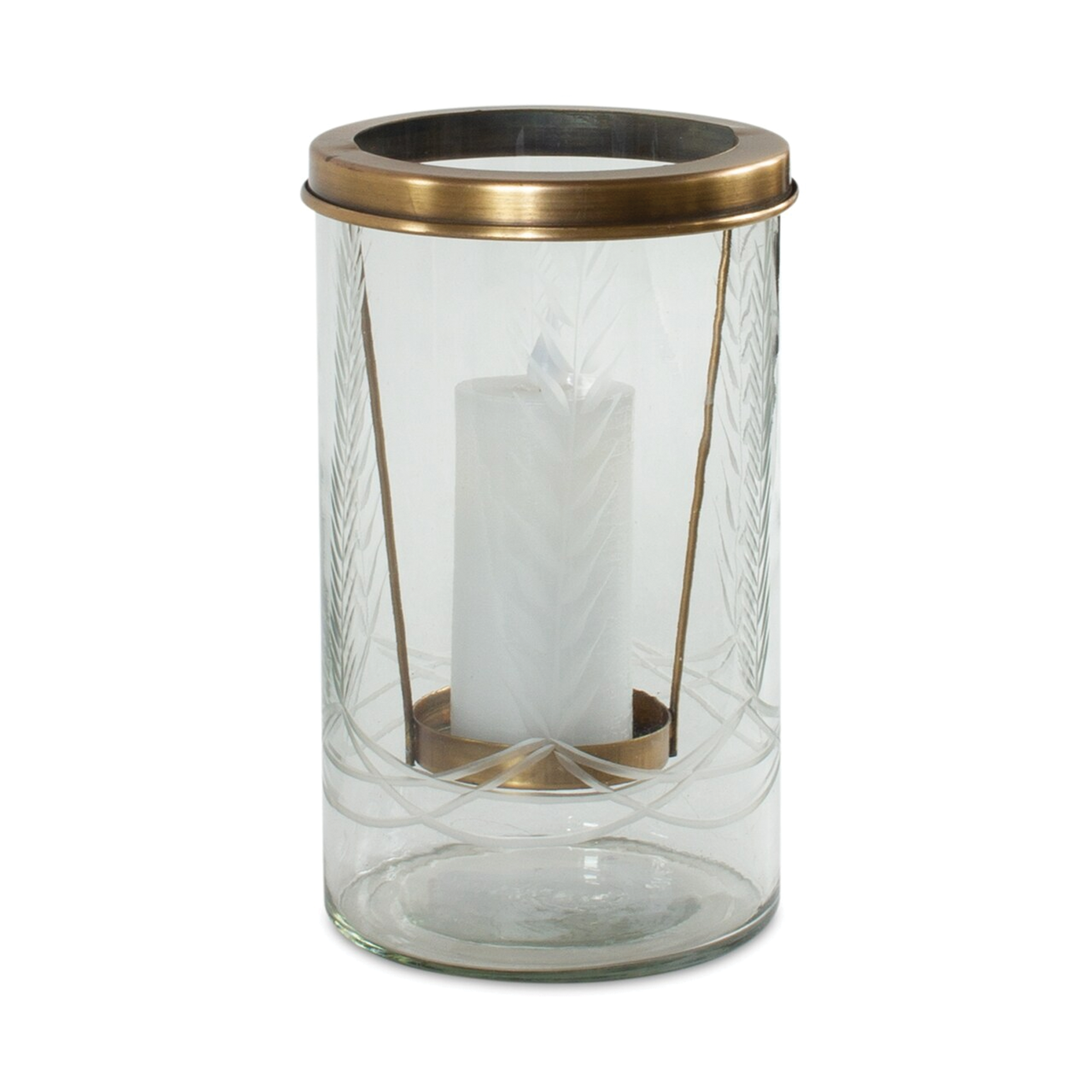 Etched Glass Candle Holder with Bronze Toned Metal Frame