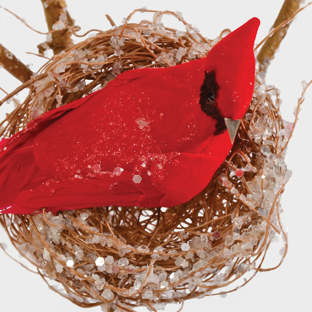Double Glitter Cardinal Bird Nest Spray