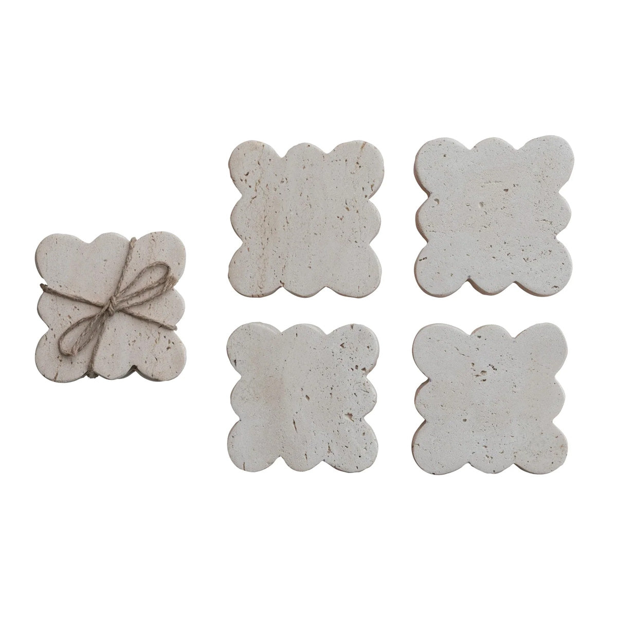 Set of Four Square Travertine Coasters with Scalloped Edge