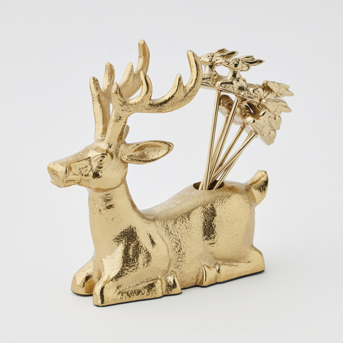 Gold Reindeer with Set of Six Picks and Holder