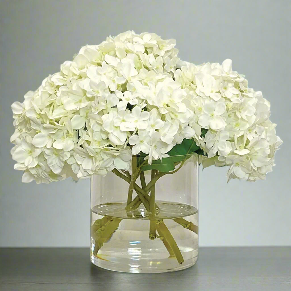 White Hydrangeas in Glass
