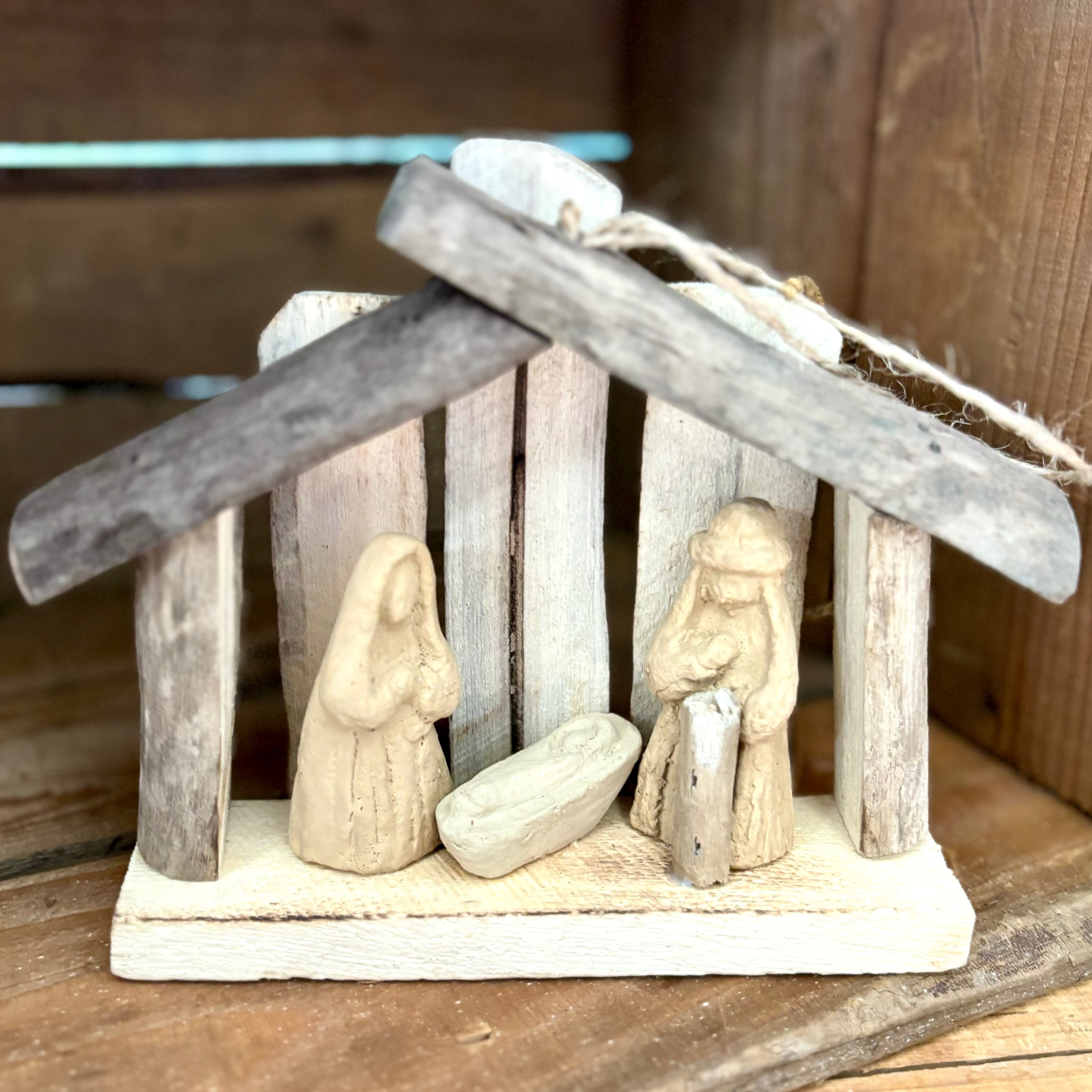 Driftwood Nativity on Twine Ornament