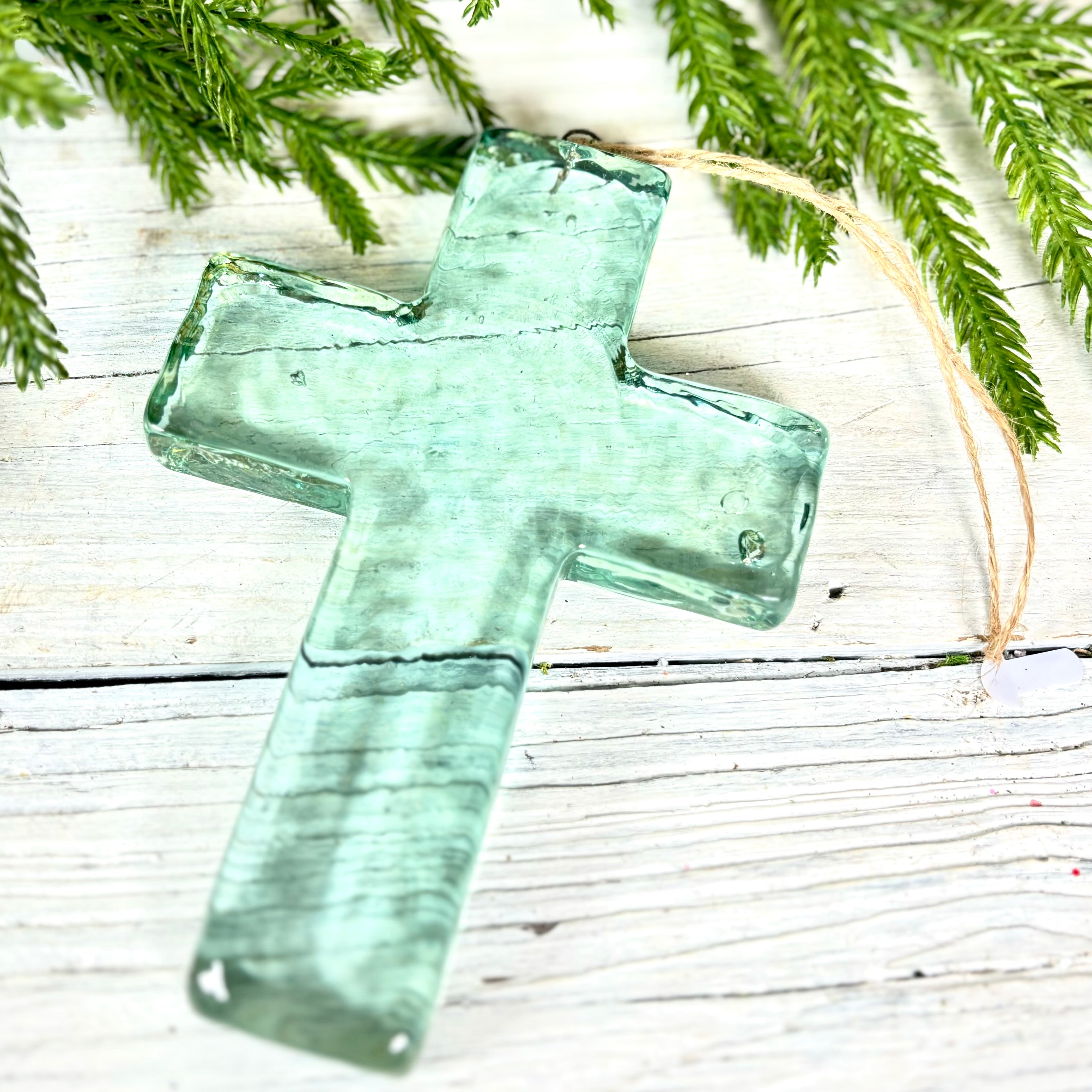 Glass Cross Green Suncatcher